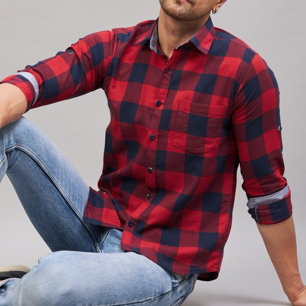 Hollister navy and red flannel shirt
